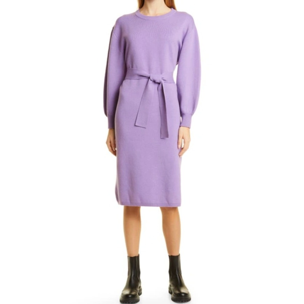 BOSS Viola Sweater Dress XXL Purple Wool Yak Blend Belted Fusiana